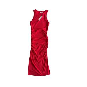 Michael Stars Wren Side Slit Sleeveless Bodycon Midi Dress Red Size Large NWT